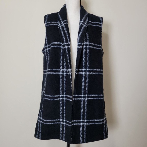 Jackets & Blazers - NEW RACHEL ZOE Wool Blend Sleeveless Cardigan Vest Black Plaid Size XL